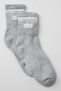 Chaussettes rétro mi-mollet  - Unisexe - Gris chiné/blanc